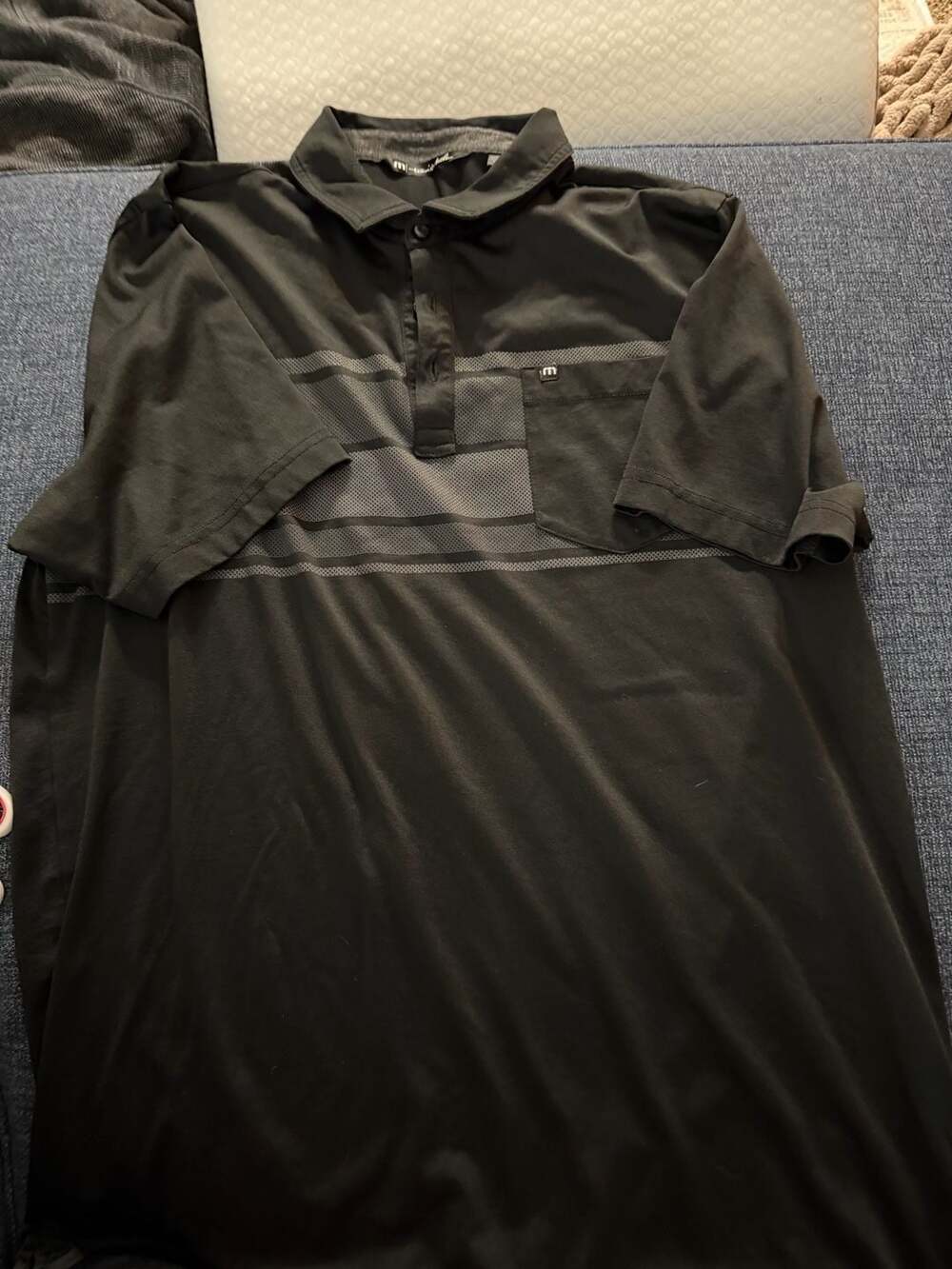 TravisMathew Polo Shirt Size L Black Striped Pocket Golf